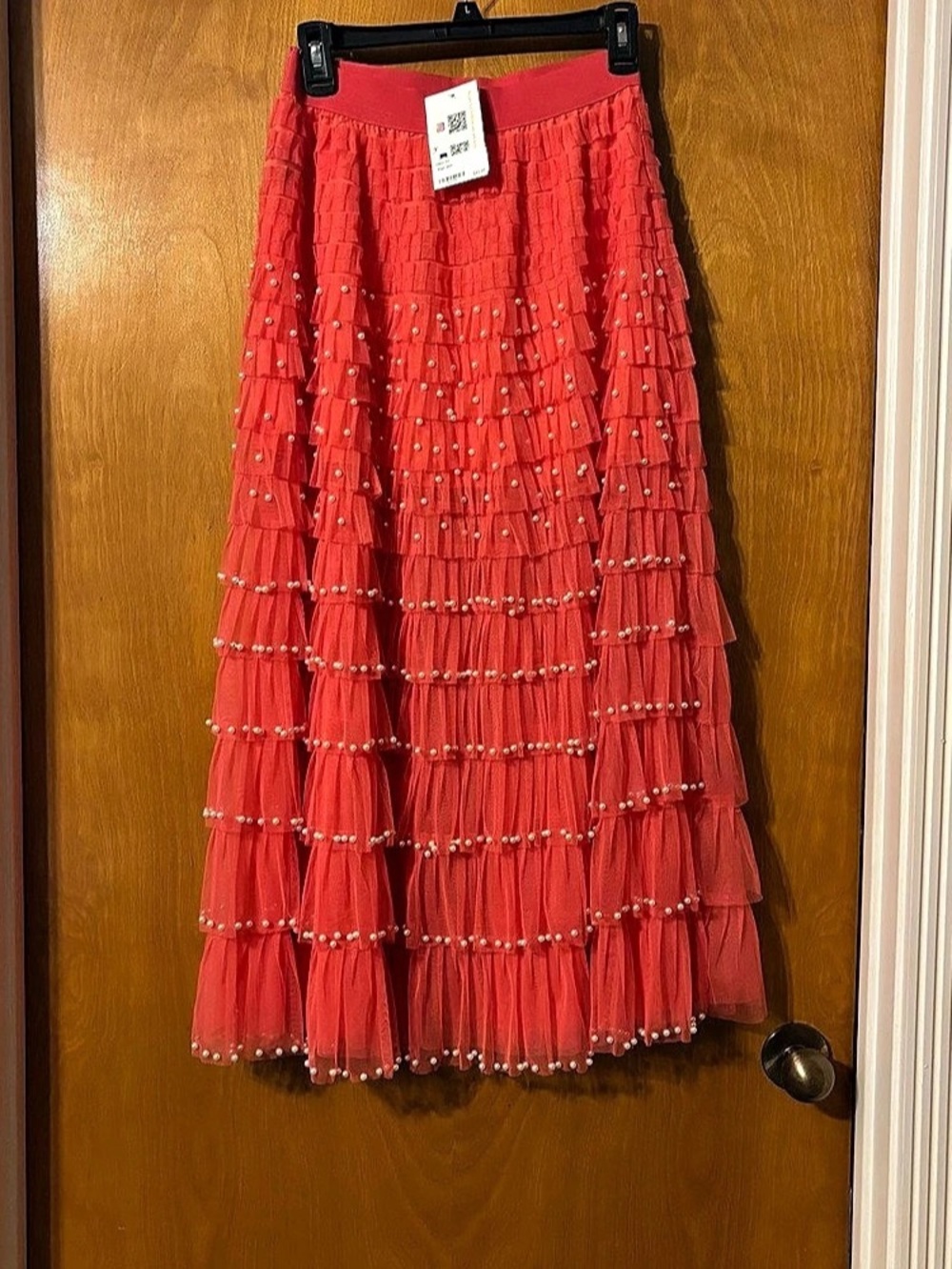 POL Pearl Detail Mesh Skirt Red Size S/M